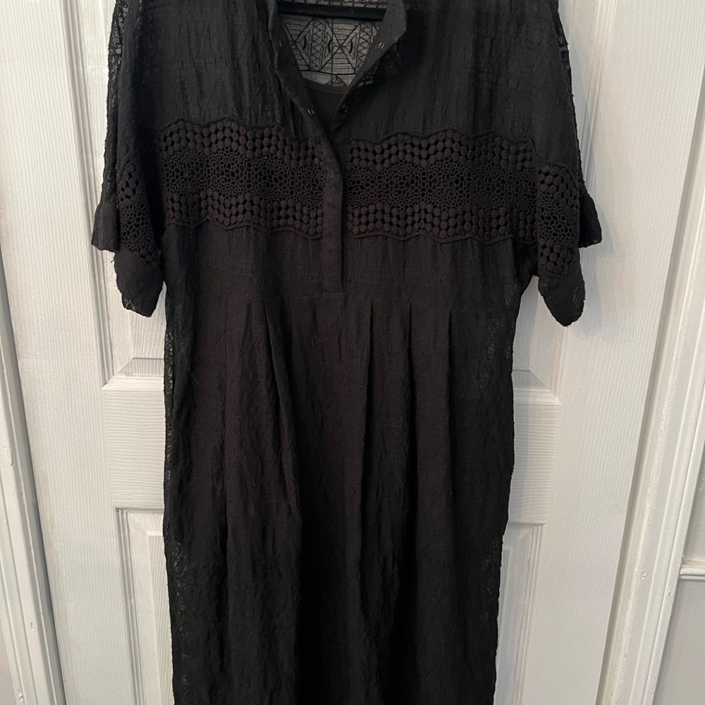 Zara Black Patterned Lace Dress With Slip/Pockets